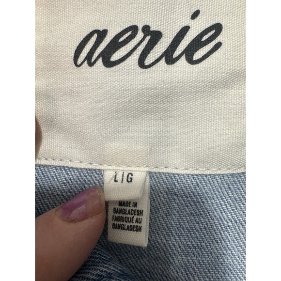Aerie Denim Jacket Large Cropped Boho Western Blue Cotton - Picture 3 of 7
